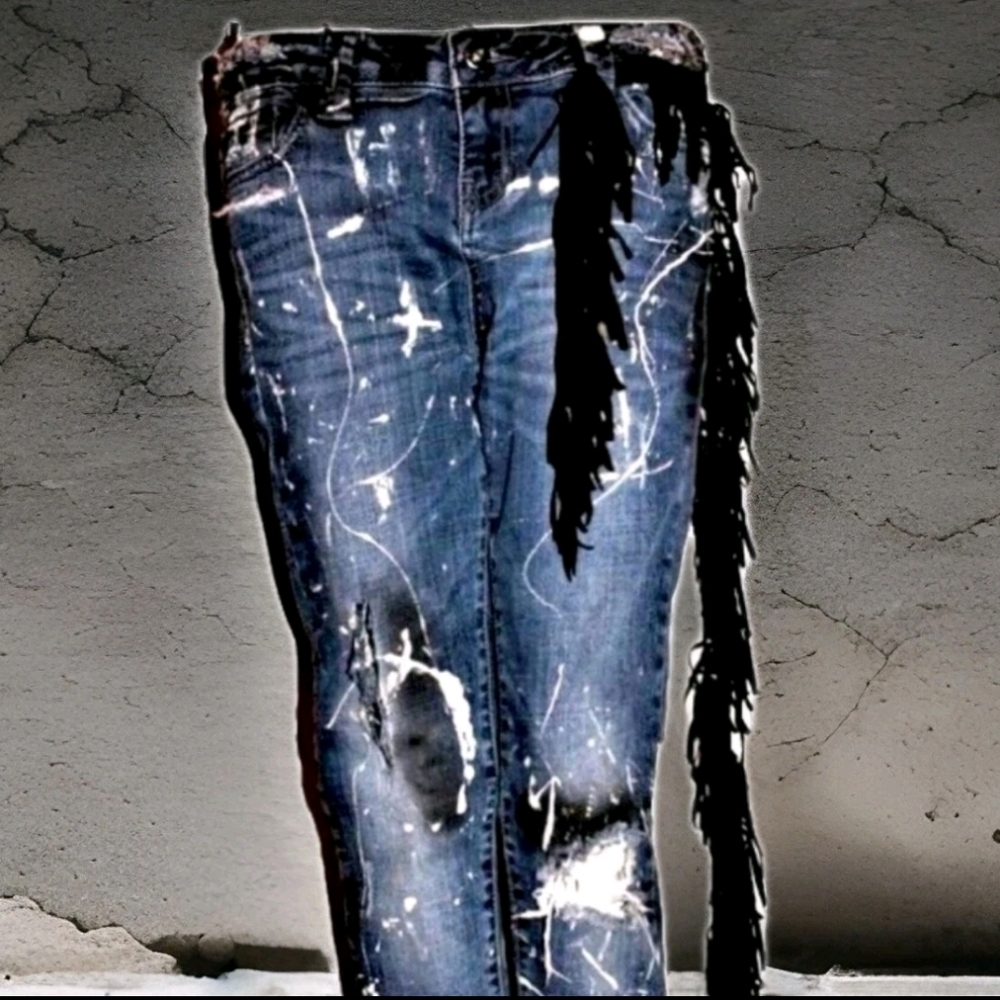 Painted Low Rise Skinny Jeans, AstrologyThemed, Hoxton Hem, Belts and Charms, 5